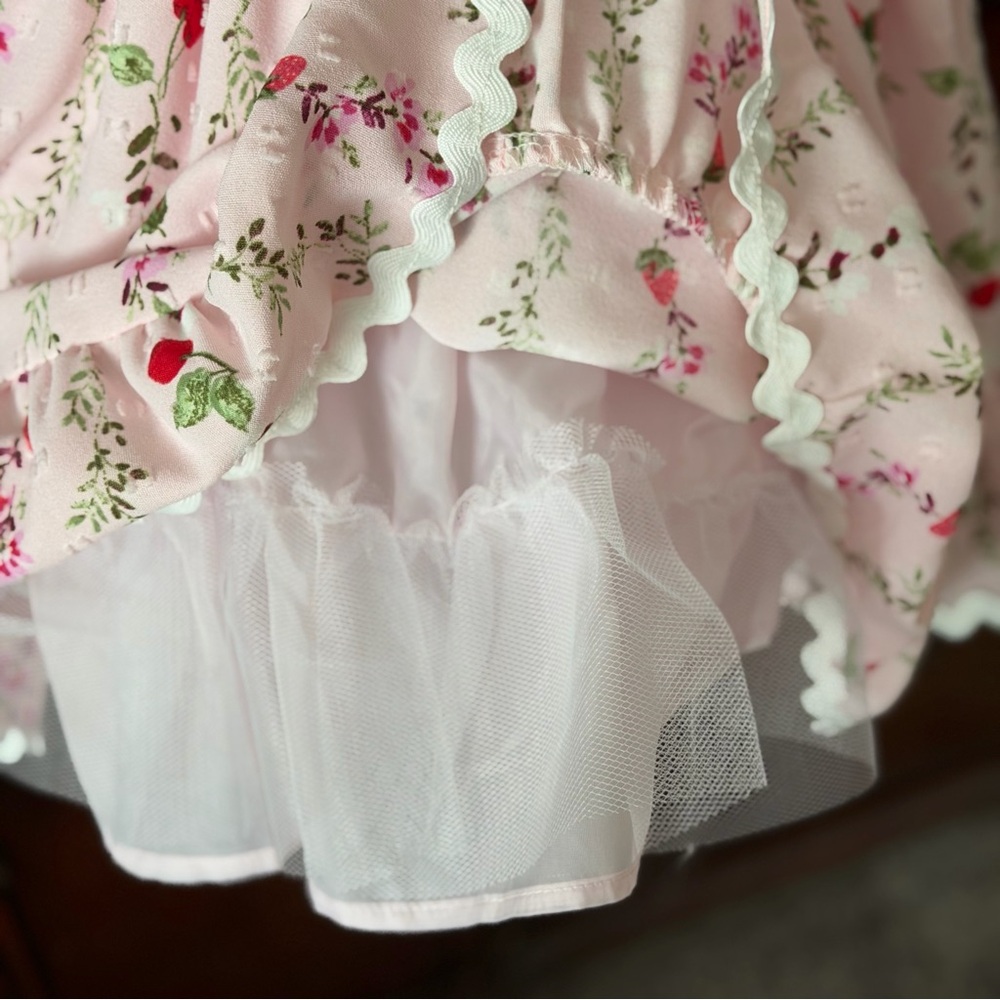New Girls Pink Ruffle Dress with Ric Rac Trim - Picture 8 of 12
